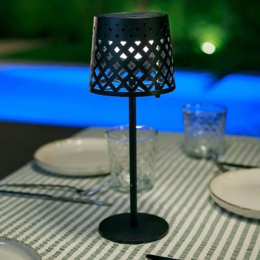 New Garden Gretita - lampe de table rechargeable à énergie solaire et à batterie - Ø 10 x 30 cm - 1,5W LED inclus - IP44 - noir