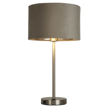 Searchlight Finn - lampe de table - rechargeable par câble USB - Ø 28 x 54 cm - nickel satiné, argent et taupe