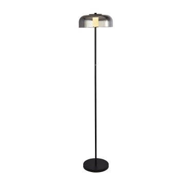 MODÈLE D’EXPOSITION - Searchlight Frisbee - lampadaire - 147 cm - 15W LED dimmable inclus - noir mat et verre fumé