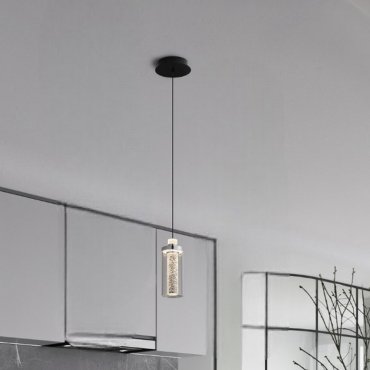 Nova Luce Lune - lampe suspendue - Ø 14 x 210 cm - 9W dimmable LED inclus - noir sable et chrome