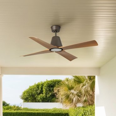 Faro Typhoon - ventilateur de plafond avec lumière et télécommande - Ø 127 cm - 19W LED inclus - IP44 - marron et érable