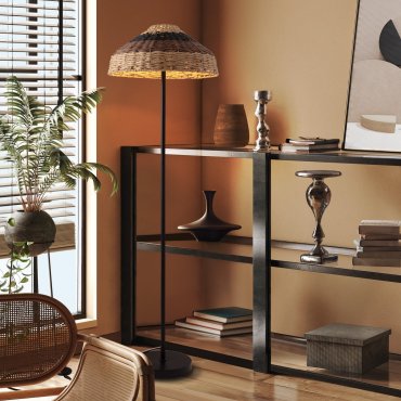 Nova Luce Caro - lampadaire - Ø 46 x 147,5 cm - noir, brun naturel et noir