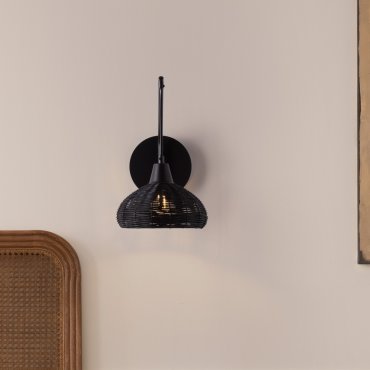 Nova Luce Fado - applique murale - Ø 20,5 x 40 cm - rotin noir