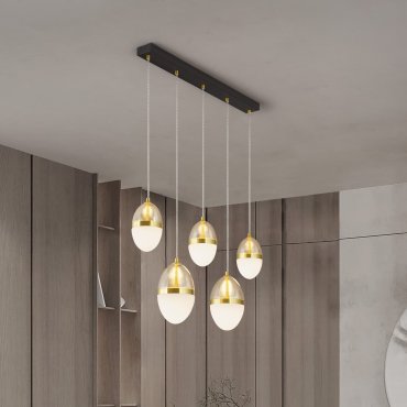 Nova Luce Egna - lampe suspendue - 86 x 120 x 15 cm - 58W LED inclus - opale, verre cognac, or et noir