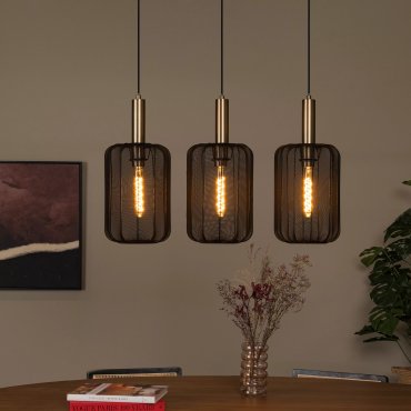 Lucide Corina - lampe suspendue 3L - 90 x 22 x 185 cm - noir et laiton