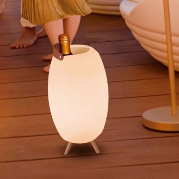 New Garden Apolo - porte-bouteilles lumineux avec haut-parleur et télécommande - Ø 25 x 45 cm - IP44 - blanc