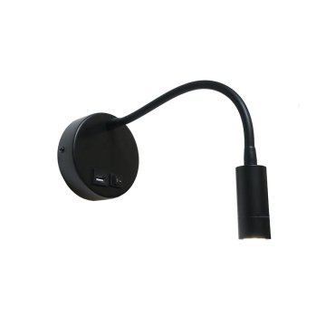 Artdelight Flex-USB - applique murale avec interrupteur et port USB - Ø 11 x 34 cm - 3W LED inclus - noir