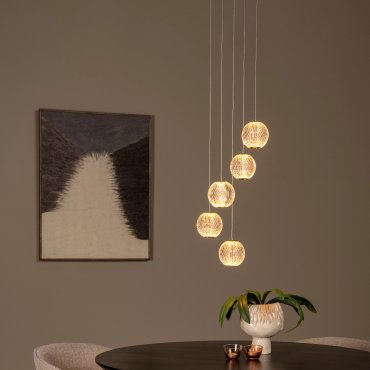 Lucide Cintra - lampe suspendue - Ø 32 cm x 150 cm - 5 x 4,7W LED inclus - transparent et doré
