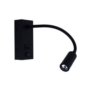 Artdelight Easy - applique murale avec interrupteur et port USB - 6 x 32 x 14 cm - 3W LED inclus - noir