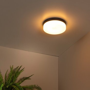 Lucide Biskit - plafonnier avec détecteur de mouvement - Ø 28 x 7,5 cm - 18W LED inclus - IP44 - noir