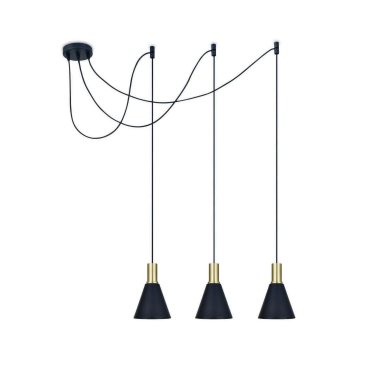 ONE Light E27 Cones - lampe suspendue - Ø 15,3 x 222,8 cm - laiton brossé et noir