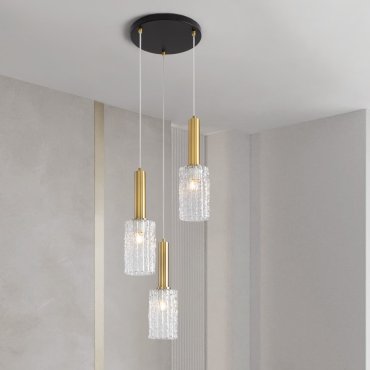Nova Luce Certa - lampe suspendue - Ø 30 x 120 cm - verre transparent, laiton doré et noir