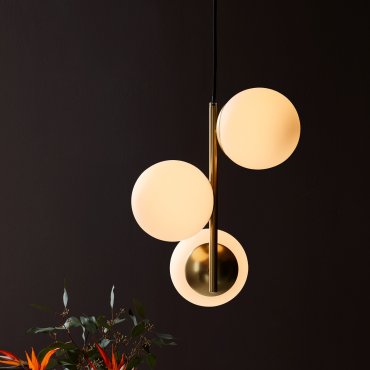 Nordlux Lilly - lampe suspendue - Ø 32 x 36,5 cm - laiton et blanc opale