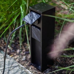 Lutec Mains - poteau avec prises - 8 x 8 x 31 cm - IP54 - noir mat - prises de terre à 2 pôles (version française et belge)