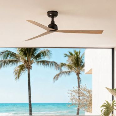 Faro Marine M - ventilateur de plafond pour extérieur - Ø 125 cm - IP44 - brun et motif chêne