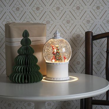 Konstsmide Christmas lights - lanterne de neige avec 4 Pères Noël à piles - Ø 12,5 x 21 cm - blanc antique