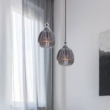 Nova Luce Zarley - lampe suspendue - Ø 18 x 120 cm - chrome et gris fumé