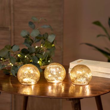 MODÈLE D’EXPOSITION - New Garden Lua - set décoratif de boules lumineuses - 3 pièces - Ø 10 cm - or
