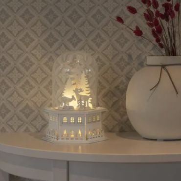 Konstsmide lumières de Noël - maison de Noël en bois - 18 x 18 x 23,5 cm - blanc