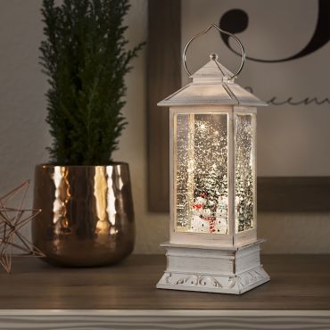 MODÈLE D’EXPOSITION - Konstsmide Christmas lights - lanterne décorative à piles avec bonhommes de neige - 10,5 x 10,5 x 27,5 cm - blanc