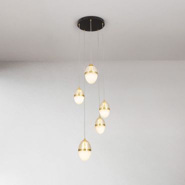 Nova Luce Egna - lampe suspendue - Ø 45 x 120 cm - 59W LED inclus - opale, verre cognac, or et noir