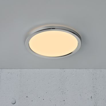 Nordlux Oja - plafonnier de salle de bains - Ø 30 x 2,5 cm - fonction Moodmaker SceneSelect à 3 niveaux (3000K-4000K) - 14,5W LED inclus - IP54 - chrome