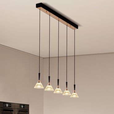 Nova Luce Paluz - lampe suspendue - 90,5 x 150 x 10,5 cm - 30W dimmable LED inclus - noir mat et or rose
