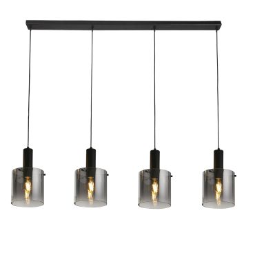Searchlight Sweden - lampe suspendue - 142 x 150 cm - noir mat et verre fumé
