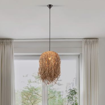 Nova Luce Hay - lampe suspendue - Ø 32 x 200 cm - joncs de mer naturel et noir