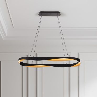 Nova Luce Radon - lampe suspendue - Ø 100 x 160 cm - 62W dimmable LED inclus - noir mat et or