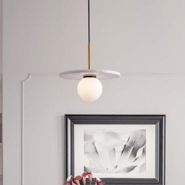 Nova Luce Idor - lampe suspendue - Ø 30 x 185 cm - marbre blanc et verre opale