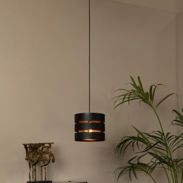 Lucide Rosas - lampe suspendue - Ø 26 x 152 cm - noir et laiton