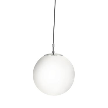 Searchlight Atom - lampe suspendue - Ø 30 x 120 cm - argent satiné et opale brillant
