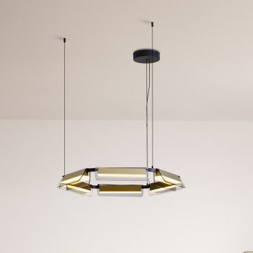 Nova Luce Apnea - lampe suspendue - Ø 72 x 150 cm - 39W dimmable LED inclus - noir sablé, or et gris