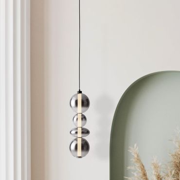 Nova Luce Bally - lampe suspendue - Ø 20 x 197 cm - 36W dimmable LED inclus - noir mat et gris fumé