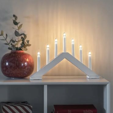 Konstsmide Lumières de Noël - bougeoir de Noël en bois - 40,5 x 5 x 26,5 cm - beige mat