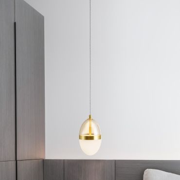 Nova Luce Egna - lampe suspendue - Ø 12 x 120 cm - 13W LED inclus - opale, verre cognac et or