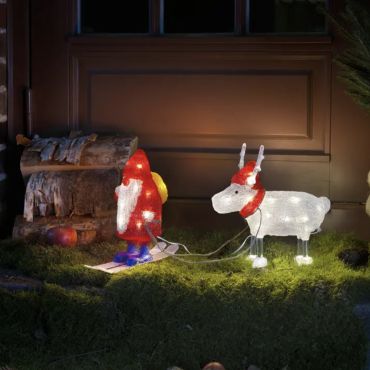 Konstsmide Lumières de Noël - Père Noël et rennes - 23 x 9 x 23,5 cm - IP44 - transparent et rouge