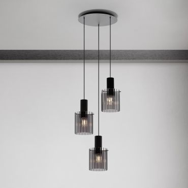 Nova Luce Mirbi - lampe suspendue - Ø 45 x 150 cm - noir sablé et verre fumé