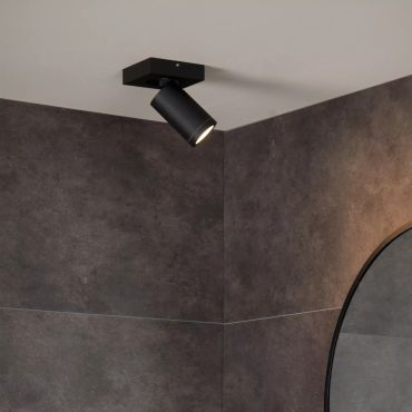 Lucide Taylor - spot en saillie 1L - 10 x 10 x 12,5 cm - 5W LED dimmable inclus - dim to warm - IP44 - noir