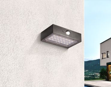 Century Italia Domino MINI - Applique d'extérieur solaire avec capteur - 9 x 3,5 x 13,7 cm - 3W LED inclus - IP65 - noir