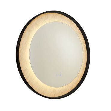 SECONDE CHANCE - Searchlight Luxo - miroir avec éclairage - Ø 80 cm - 17W LED inclus - IP44 - noir mat