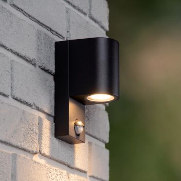 Lucide Zaro Round - applique d'extérieur avec détecteur - 7 x 10,4 x 17 cm - IP65 - noir