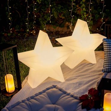 New Garden Nova 60 Christmas Star - lampe de sol rechargeable à énergie solaire avec télécommande - 62 x 57 x 25,6 cm - LED RGB 5W incl. - IP65 - blanc