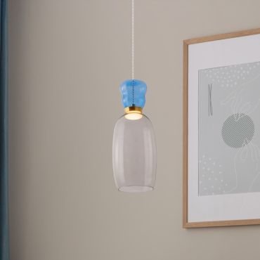 Nova Luce Pluma - lampe suspendue - Ø 15 x 179 cm - 9W LED inclus - or, bleu clair brillant et verre fumé