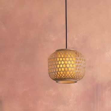 Nova Luce Asma - lampe suspendue - Ø 25 x 150 cm - rotin et noir sablé