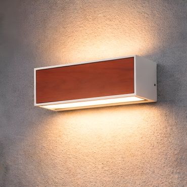 Nova Luce Brown - applique murale solaire extérieure - 25,8 x 8,6 x 8,6 cm - 2W LED inclus - IP65 - blanc sablé et bois