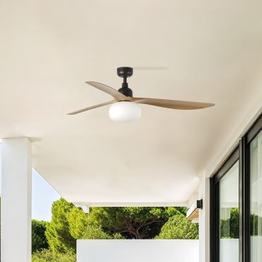 Faro Outwood L - ventilateur de plafond avec lumière - Ø 150 cm - IP44 - marron et bois chêne