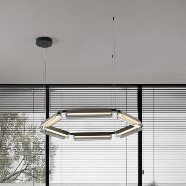Nova Luce Apnea - lampe suspendue - Ø 103 x 150 cm - 61W dimmable LED inclus - noir sablé, or et gris