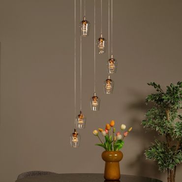 Lucide Berliane - lampe suspendue - Ø 39 x 164,5 cm - 7 x 3,8W LED dimmable inclus - transparent et doré